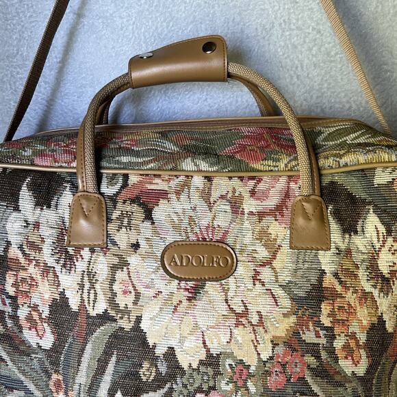 VTG Adolfo Floral Carpet Weekender Bag Boho Cottagecore Travel Luggage Tote - Picture 3 of 16